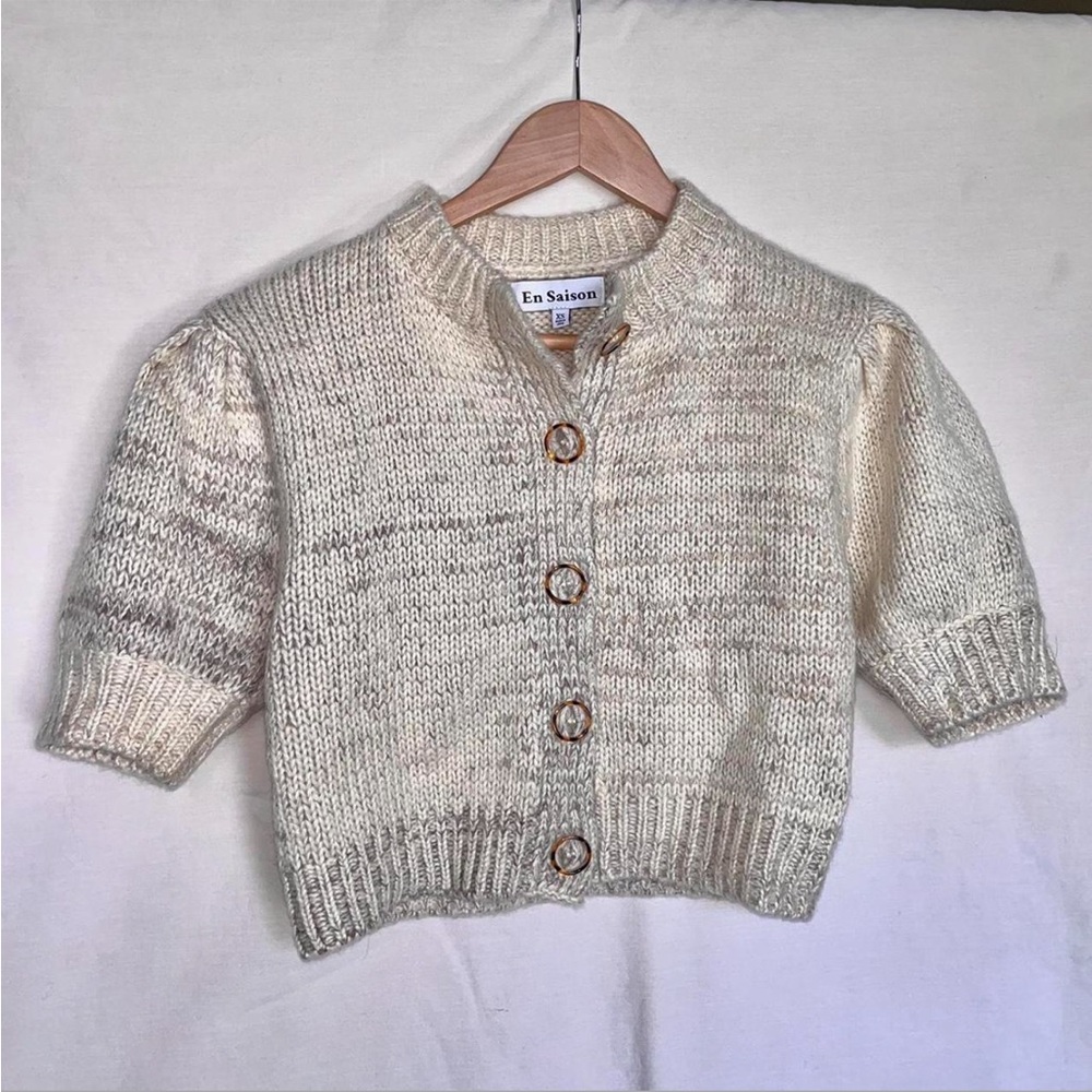 puffed sleeve wool knit crop top or summer bolero cardigan